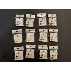 Heart Shaped Earrings & Ear Studs 3-Pack Assorted Colors Stainless Steel 316L